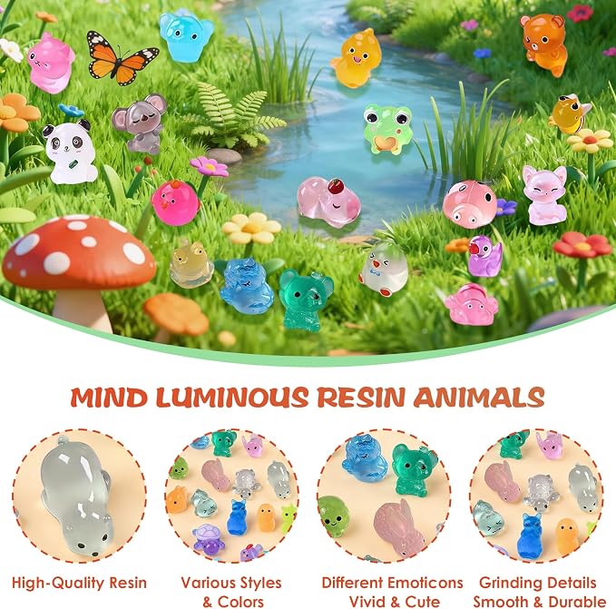 Mini Glow In The Dark Animal Resin Models, Resin Animals Mystery Bags, Individually Wrapped Blind Bags Tiny Animal Figurines, Collectible Mini Animals For Fairy Garden, DIY Crafts (50, animals)