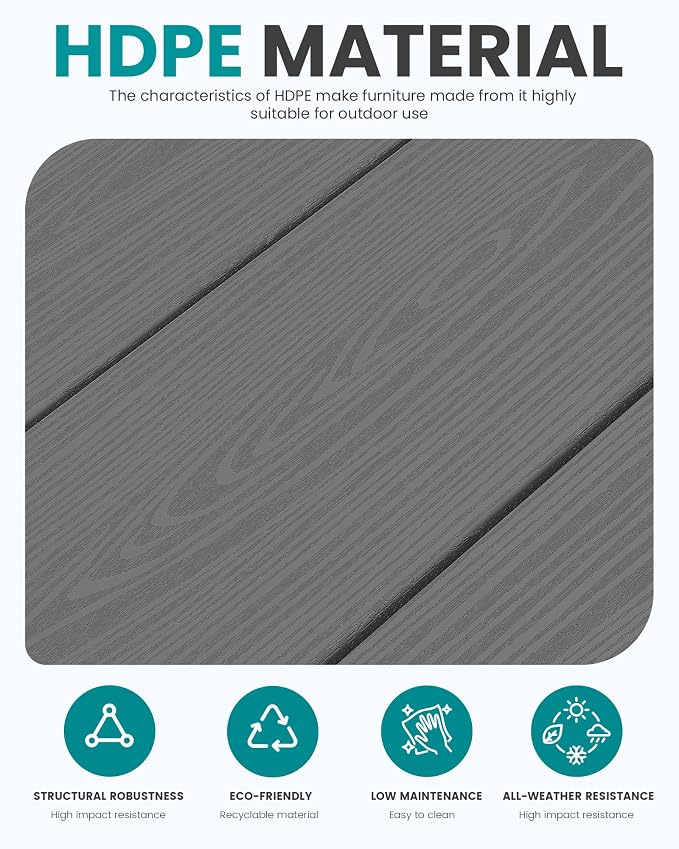 SERWALL HDPE Outdoor Couch, Grey Frame and Grey Cushion