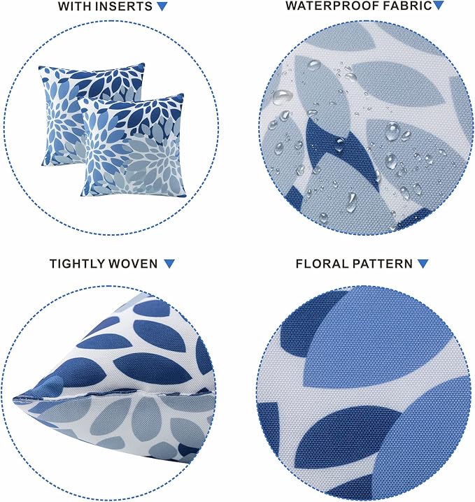 Outdoor Pillows, Pack of 2 Waterproof Decorative Throw Pillows with Inserts, 18"x18" Square Pillows for Couch, Sofa and Patio Furniture