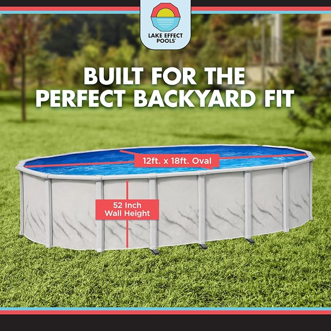 Lake Effect Pools 'Galleria' 12 ft x 18 ft Oval Above Ground Swimming Pool | 52 Inch Steel Side Walls | Kit Includes: 25 Gauge Overlap Liner & Widemouth Skimmer
