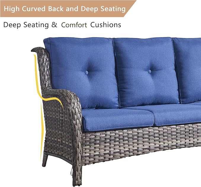 HUMMUH Outdoor Furniture Patio Furniture Set 6 Pieces Wicker Outdoor Sectional Sofa with Swivel Rocking Chairs,Patio Ottomans,Side Table