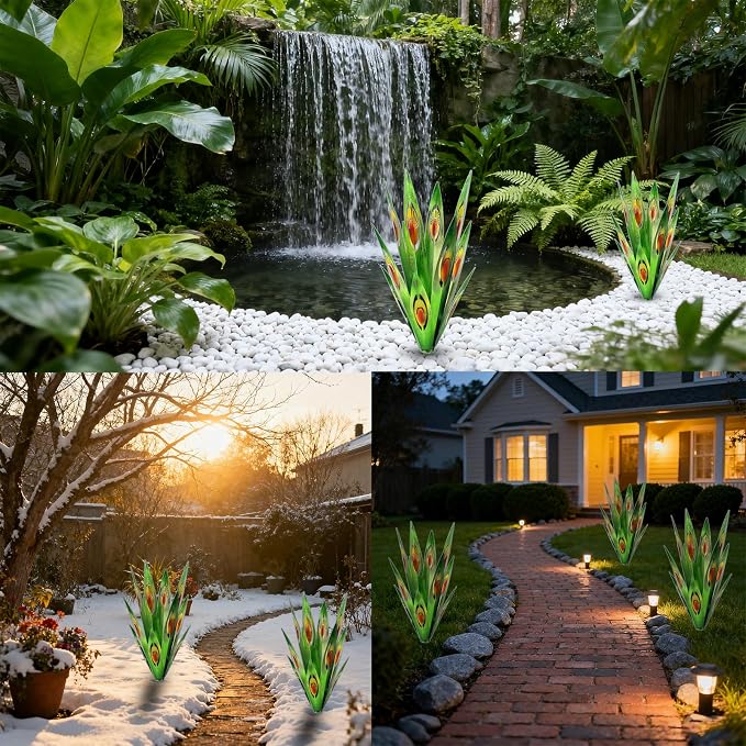 Jesokiibo Tequila Rustic Sculpture DIY Metal Agave Plant Home Decor Rustic Hand Painted Metal Agave Garden Ornaments Outdoor Decor Figurines Home Yard Decorations Stakes Lawn Ornaments (Green 2PCS)