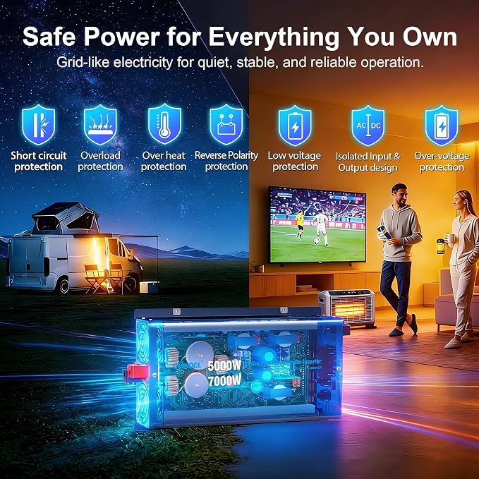 GIANDEL 5000W Pure Sine Wave Power Inverter 12V to 120V AC,7000W Max,Compatible with All 12V Batteries,Dua Remote,2x20Amps outlets,1x45amps Hardwire Ports,FCC Approved for RV Campers Off-Grid Solar