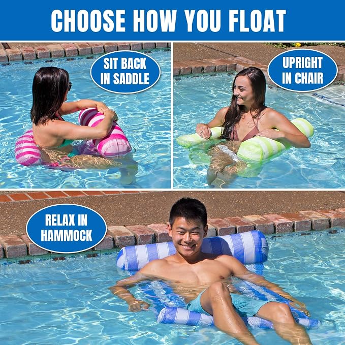 Poolmaster 2- Pack Water Hammock Inflatable Pool Floats for Adults, 4-in-1 Hammock, Saddle, Lounge or Drifter With Quick-Dry Mesh Fabric, 12-Gauge Vinyl Support, Green