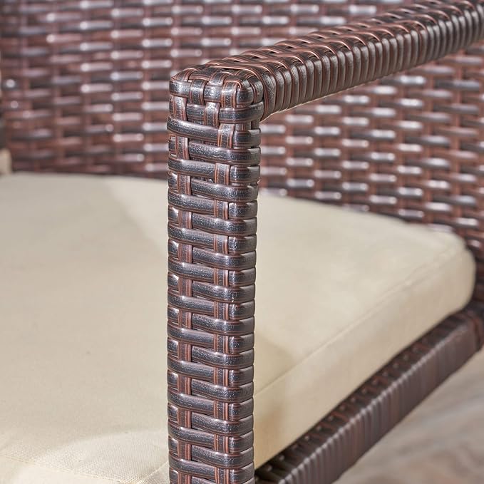 Christopher Knight Home Able Outdoor 7 Piece Wicker Dining Set, Multibrown with Crème Cushions
