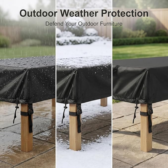 WOMACO Patio Rectangle Table Covers, Waterproof Patio Furniture Covers, UV Resistant Outdoor Cover for Rectangular Table, Black - 74.8" x 40.5"