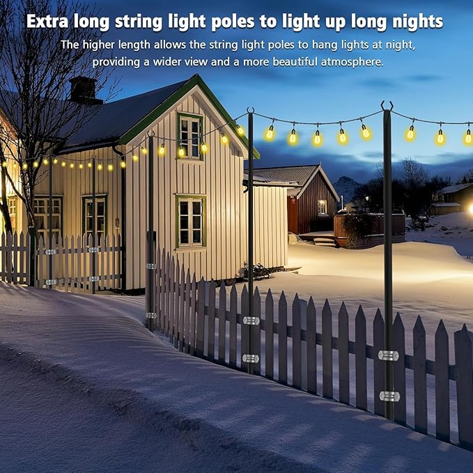 NUERPO 10 Pack String Light Poles,Metal Poles for Hanging Outdoor Light Strings,10 Pack 10 FT Light Poles Stand for Outside Garden,Patio,Wedding,Backyard,Deck,Party