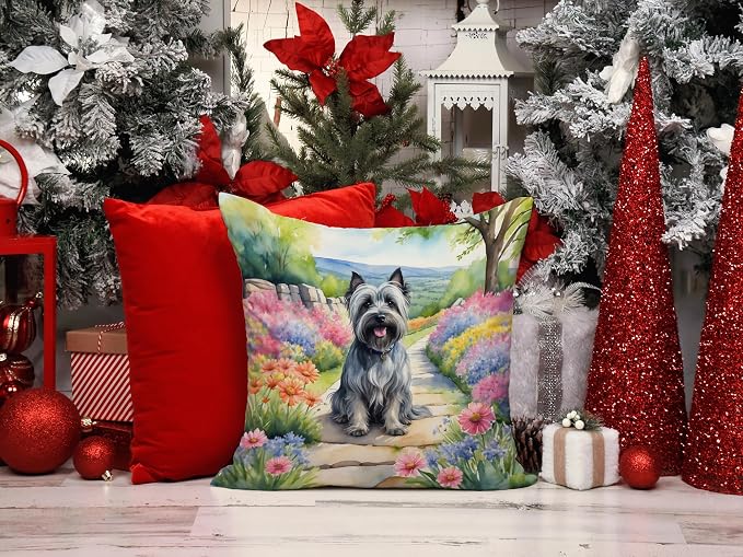 Caroline's Treasures Skye Terrier Spring Path Throw Pillow Machine Washable, Indoor Outdoor Decorative Pillow for Couch, Bed or Patio, 14Hx14W