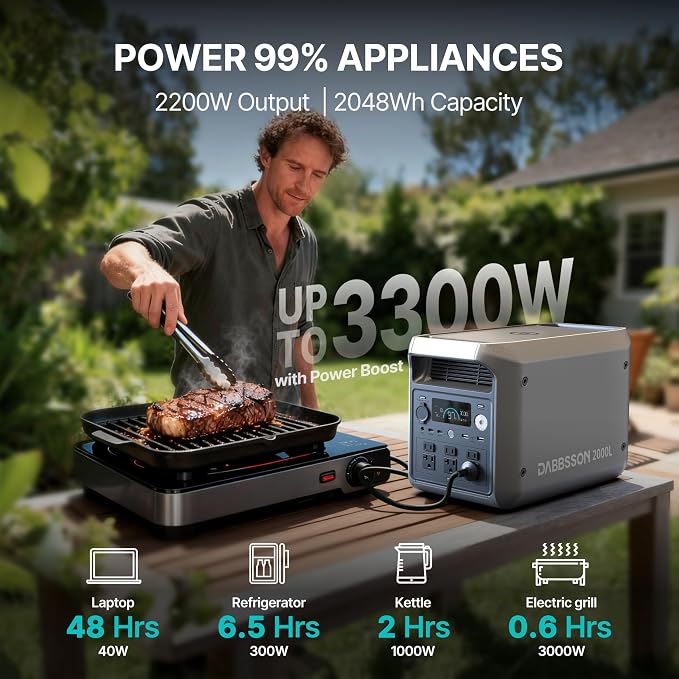 DABBSSON 2048Wh Solar Generator with 420W Solar Panel, Semi-Solid LiFePO4 Battery w/6 2200W AC Output, Compact&Lightweight, Recharge 80% in 1.5 Hr, 2000L Portable Power Station for Camping/Home/RV