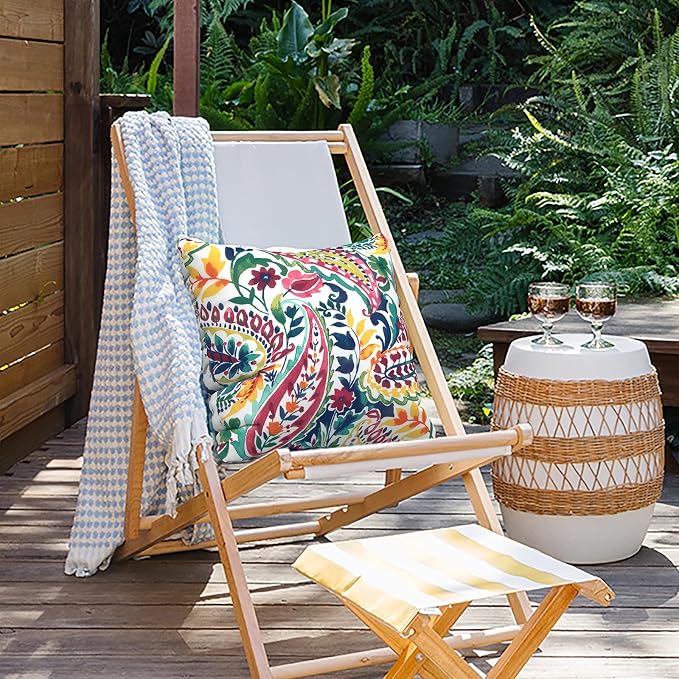 Outdoor Pillow Covers for Patio Furniture 20x20 Inch, Decorative Patio Throw Pillow Covers Set of 2, Modern Square Cushion Cases for Porch Garden Home Office, Vigour Paisley