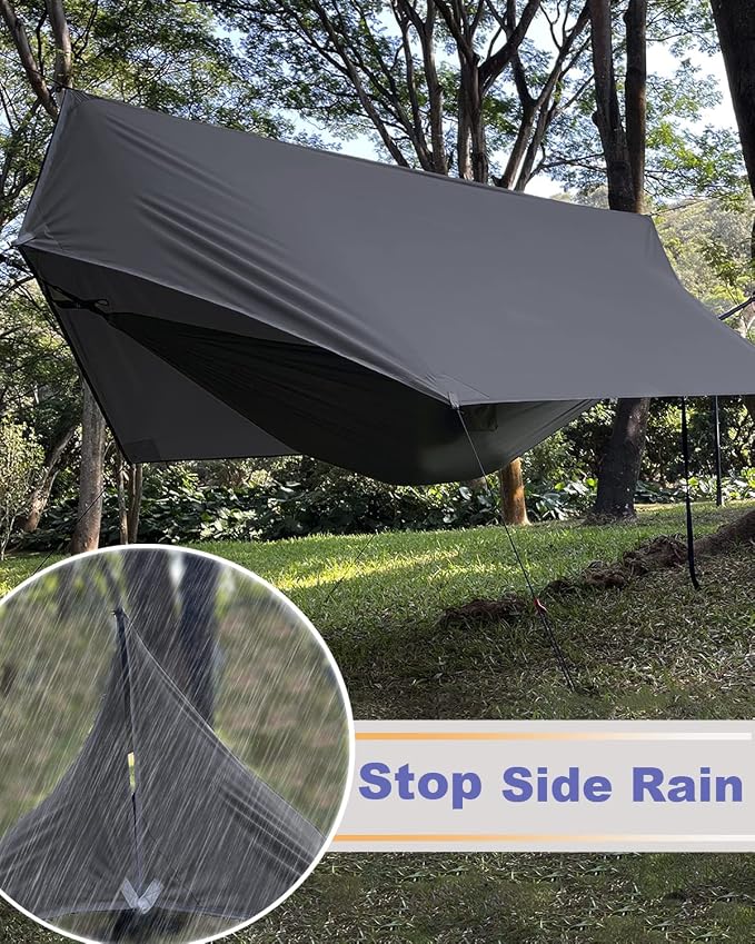 Sunyear Camping Hammock with Rain Fly and Removable No See-Um Net - Outdoor Hammock Accessories-Hammock Tent for Outside-Keep Side Wind&Rain-Large and Heavy Duty