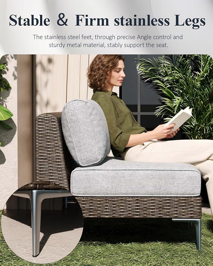 LayinSun 5-Piece Wicker Rattan Patio Furniture Set, Deep Seating Outdoor Modular Sectional Sofa Conversation Set with Thick Cushions for Lawn, Garden