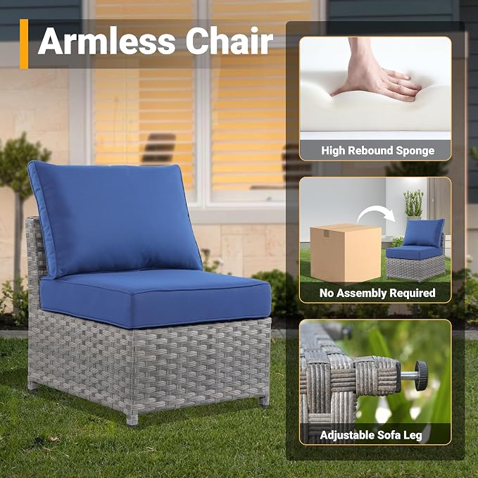 CAODOC 12 Pieces Outdoor Furniture Patio Sectional Sofa Couch Gray PE Wicker Conversation Sets with Ottomans Glass Coffee Table for Garden Poolside Backyard