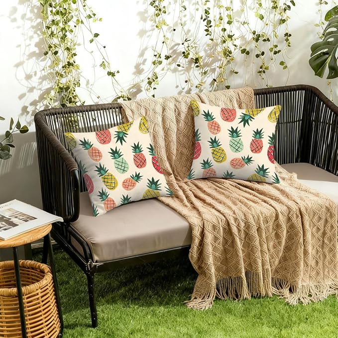 22x22 Inch Outdoor Pillow Covers Set of 2 Waterproof Throw Pillow Covers Decorative Couch Cushion Covers Pineapple Cute Square Pillowcases Protectors for Patio Garden Sofa
