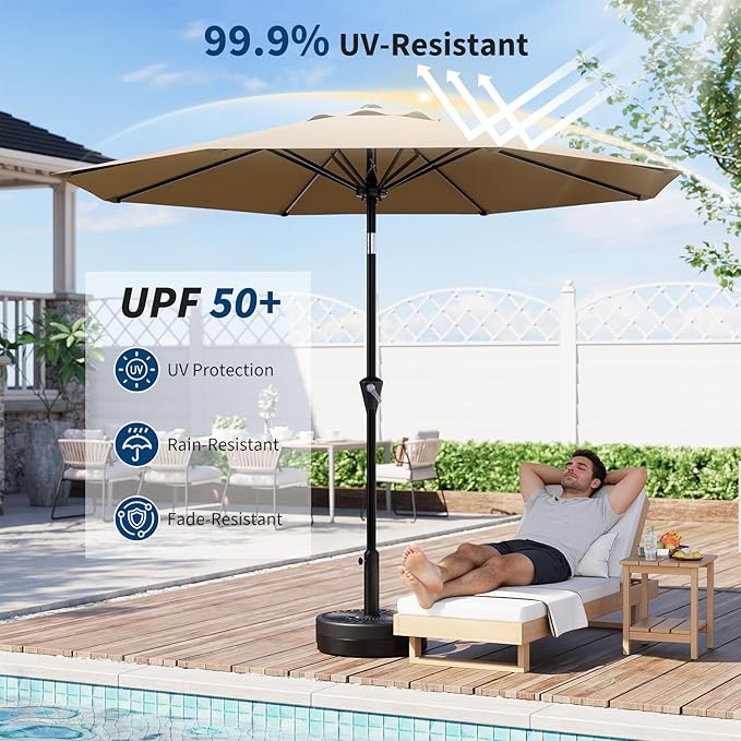 Garvee 10FT Patio Umbrella - Outdoor Table Umbrella with Smooth Crank Lift, Push Button Tilt and 8 Sturdy Ribs - Market Umbrella UV Protection Waterproof for Pool, Deck, Yard, Garden