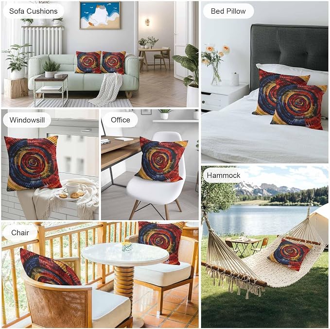 Vandarllin Outdoor Throw Pillows Covers 26x26 inch Set of 2 Waterproof Yellow Black Tie-Dye Art Decorative Zippered Cushion Covers for Patio Furniture, Abstract Boho Tribe Lumbar Pillowcases