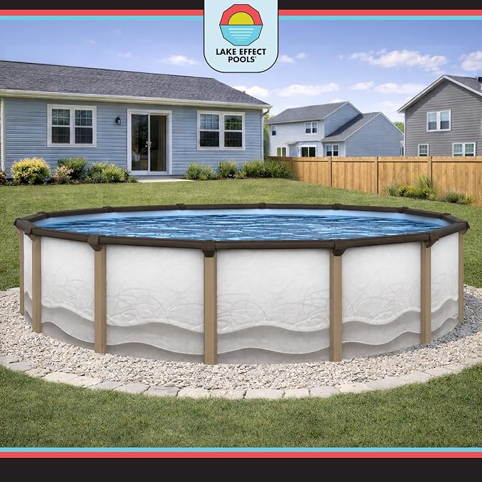 Lake Effect Pools 'Cozumel' 27 ft Round Above Ground Swimming Pool | 52 Inch Resin Protected Steel Sided Walls | Bundle Includes: 25 Gauge Overlap Liner & Widemouth Skimmer