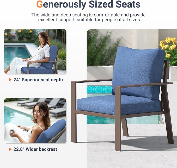 UDPATIO Aluminum Outdoor Patio Furniture Set 7-Seat Metal Patio Conversation Sets with Coffee Table and Water-Resistant Cushions, Modern Patio Sectional Sofa for Porch, Deck, Backyard, Poolside