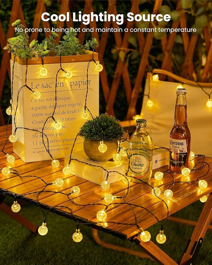 Brightown Solar String Lights Outdoor Waterproof 2 Pack Total 120 LED 73 FT | Solar Powered Patio Lights with 8 Lighting Modes & Waterproof for Garden Yard Porch Wedding Party Christmas Decor, Warm White