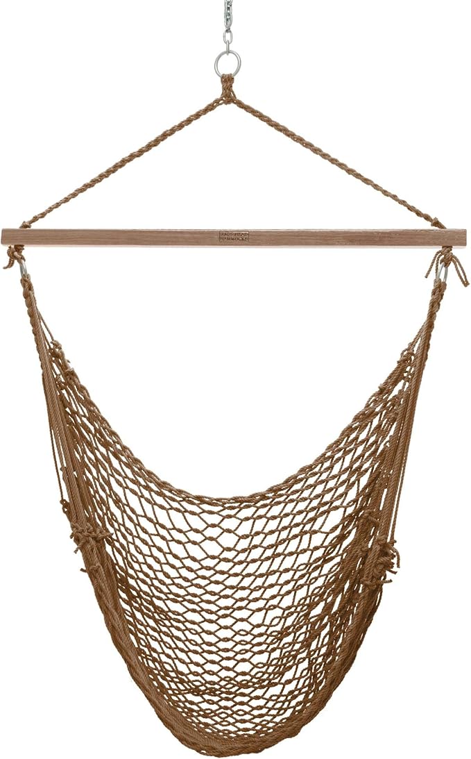 Nags Head Hammocks Mocha DuraCord Rope Sling Shot Swing – 42 in. W x 65 in. H, 250 lb Capacity, Cumaru Spreader Bar, Indoor & Outdoor Use, Free Hanging Hardware, Handcrafted in The USA