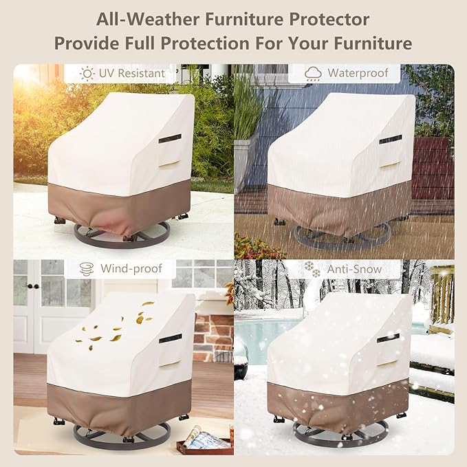 Patio Chair Covers Waterproof Heavy Duty Patio Furniture Covers, 35W x 37D x 36H Inches Swivel Outdoor Chair Cover 2 Pack (Beige)