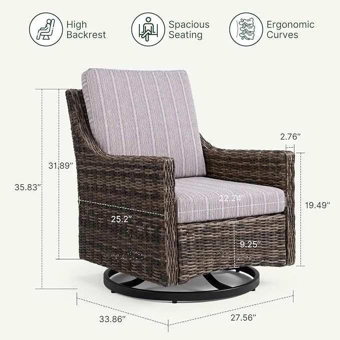 Wicker Patio Conversation Set, Outdoor Patio Furniture Set with Deep Seating, Wide Armrests & Thick Cushions, All-Weather Outdoor Furniture Set for Patio, Porch, Deck & Backyard