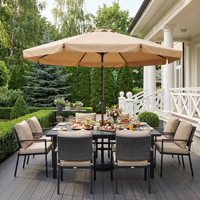 ABCCANOPY 9ft Scalloped Patio Umbrella, Outdoor Table Umbrella with Tilt and Crank, Fiberglass Ribs Deck Umbrella for Patio, Pool, Garden, Picnic (Khaki)