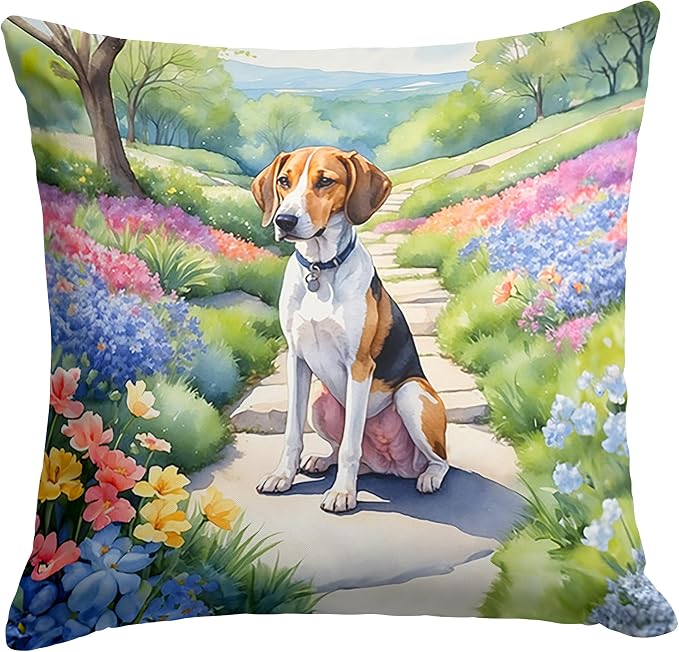 Caroline's Treasures American Foxhound Spring Garden Throw Pillow Machine Washable, Indoor Outdoor Decorative Pillow for Couch, Bed or Patio, 18Hx18W