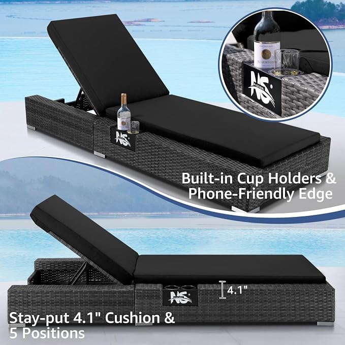 NICESOUL 20 Piece Extra Large Patio Furniture Set w/Fire Pit Table & Chaise Lounge, Modern Luxury Outdoor Group Seating w/Firepit, Comfortable 29.3" High-Back Sectional Couch Deep Seat, Gray & Black