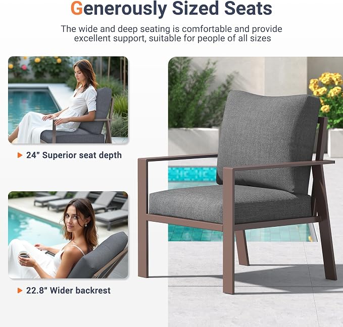 UDPATIO Aluminum Outdoor Patio Furniture Set 7-Seat Metal Patio Conversation Sets with Coffee Table and Water-Resistant Cushions, Modern Patio Sectional Sofa for Porch, Deck, Backyard, Poolside
