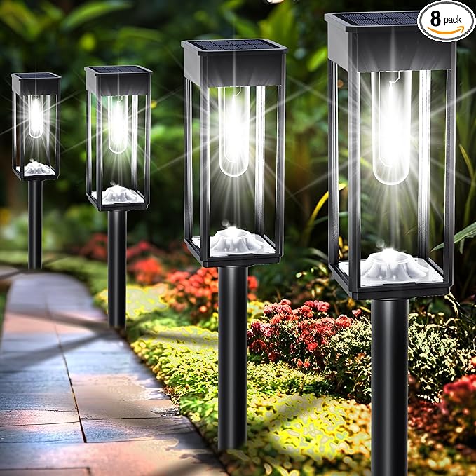 COXSENI Solar Pathway Lights Outdoor IP65 Waterproof, 8 Pack 6500K LED Auto On/Off Walkway Landscape Light for Yard Lawn Garden Patio Driveway Outside Decor, Cool White
