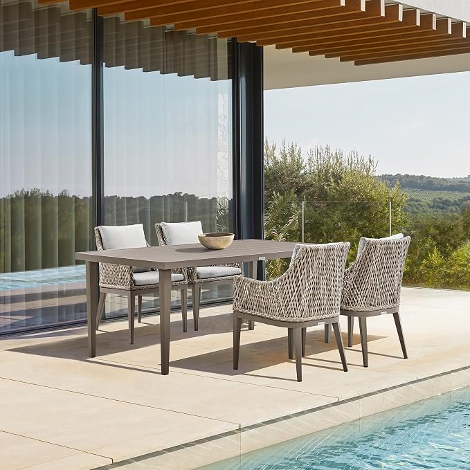 Armen Living Silvana Modern Outdoor Patio Dining Set, 5 Piece, Gray