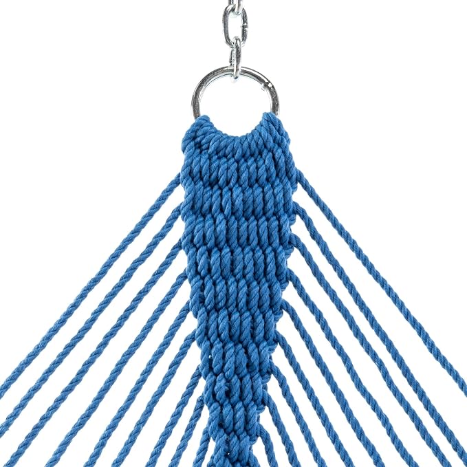 Hatteras Hammocks Small Coastal Blue DuraCord Rope Hammock – 11 ft. x 45 in., 450 lb Capacity, Cumaru Spreader Bar, Zinc-Plated Hardware, Handcrafted in The USA