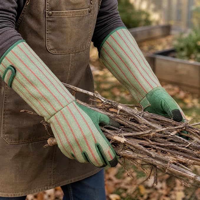 Thornproof Rose&Cactus Gardening Gloves,Gauntlet Garden Glove,Gifts | Canvas,Cute Floral Pattern,Leather Palm,Touchscreen,Durable Material,Garden Gift,Men&Women,Machine Washable,Adjustable Cuff