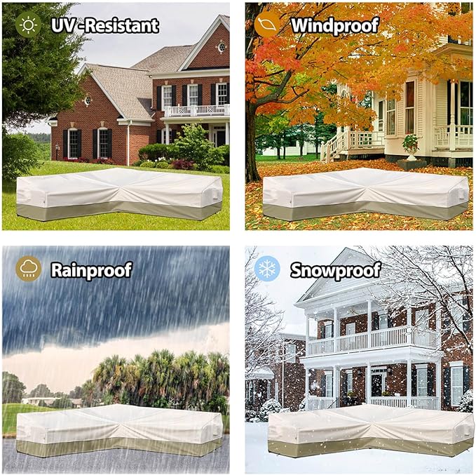 Outdoor Sectional Cover- Patio Furniture Covers Waterproof Rip-Stop Anti-UV 600D Heavy Duty Outdoor Couch with 3 Air Vent Sofa Cover (L-Shaped-Left facing-90''X120''),Light Green