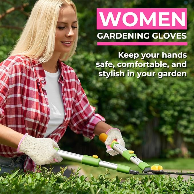 HANDLANDY Gardening Gloves for Women, Leather Garden Glove, Gardener Gift | Breathable Floral Ladies Leather Garden Yard Gloves, for Trimming, Weeding, Digging, Planting, Pruning