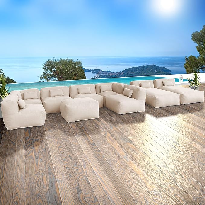 Patio Conversation Set Bean Bag Eraclea 9C Outdoor Chairs Sectional Daybed Furniture Outdoor Sofa Couch High Density Foam Filling Modern Comfy Patio Couch (Light Beige)