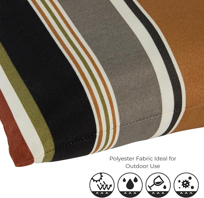 Set of 2 Outdoor Throw Pillows 19 x 12 Inch – Reversible Rectangle Patio Accent Pillows – Weather-Resistant Polyester Fabric – Eco-Friendly Recycled Polyfiber Fill – Brick Stripe