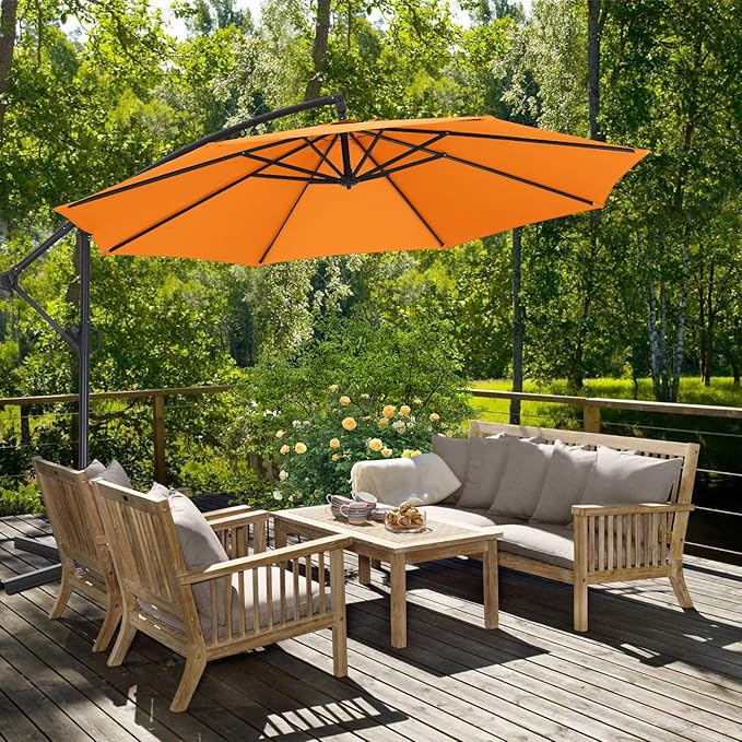 ABCCANOPY 10FT Cantilever Patio Umbrella with base included, 360° Rotation Outdoor Offset Umbrella for Backyard, Deck, Poolside (Orange)