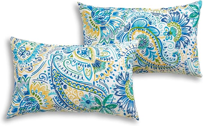 South Pine Porch Outdoor 19x12-inch Rectangle Accent Pillow (Set of 2), Baltic Paisley