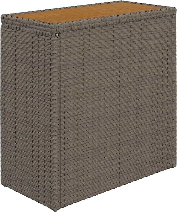 Deck Storage Box, Teak 17-Gallon Wicker Outdoor Storage Bin with Acacia Wood Top, Patio Storage Chest for Cushions Garden Tools Backyard Porch Deck