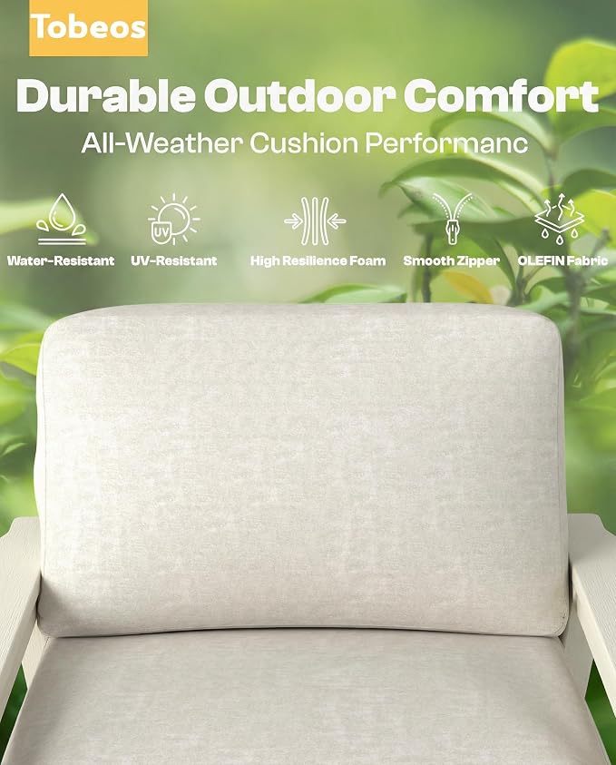 HDPE 5 Piece Patio Furniture Set, Outdoor Couch with Washable Thick Beige Cushions & Coffee Table, Outdoor Sectional Furniture for Backyard, Deck, Lawn, Porch (White Frame)