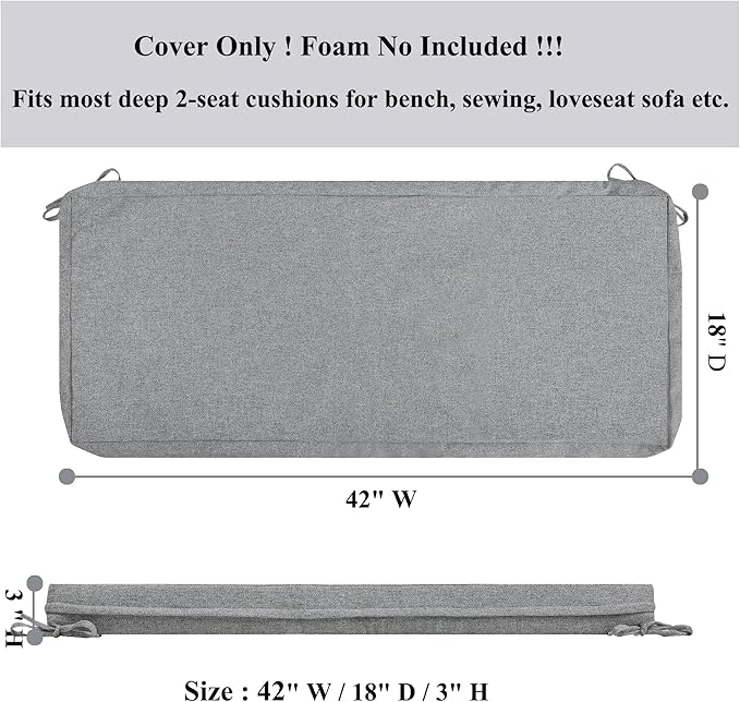 FUNHOME Outdoor Bench Cushion Covers,42" x 18" x 3", No Insert! Patio Pads Covers Replacement for Outdoor Furniture,Water Resistant Patio Loveseat Cushion Covers 1 Pack, Light Grey(Covers ONLY)