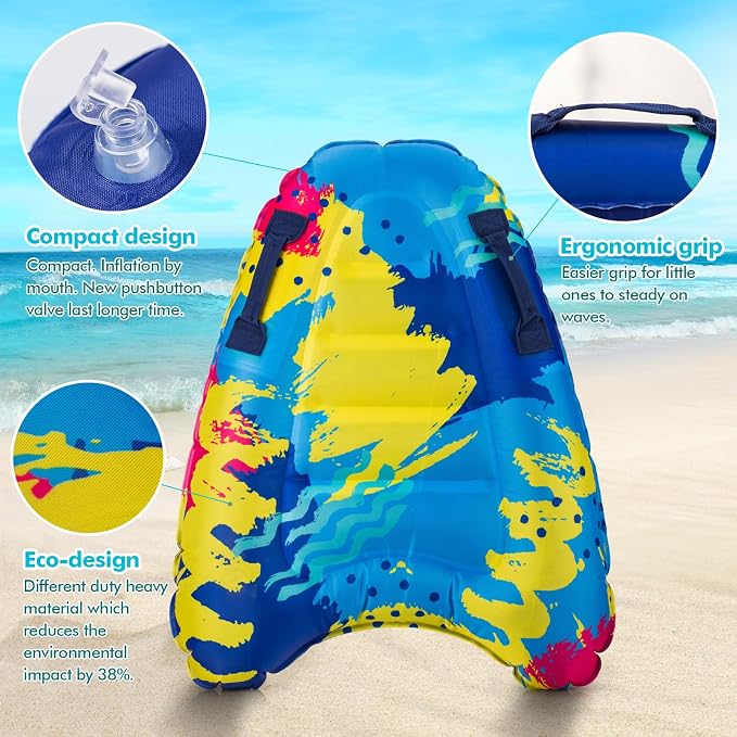 Inflatable Boogy Boards for Beach Travel Toys, 30” Cavas Slip Slide Water Park Body Surfing Board with Handles, Summer Fun Water Pool Game Toys for Kids 4,8,12 Ages