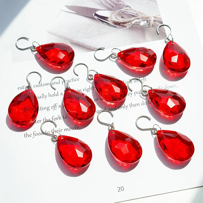 10 Pcs Red Crystal Bauhinia Suncatcher Prisms Chandelier Window Decor | Red Crystal Bauhinia Prisms Suncatcher Pendants 38mm Chandelier Beads Replacement for Window Wedding Party Decor
