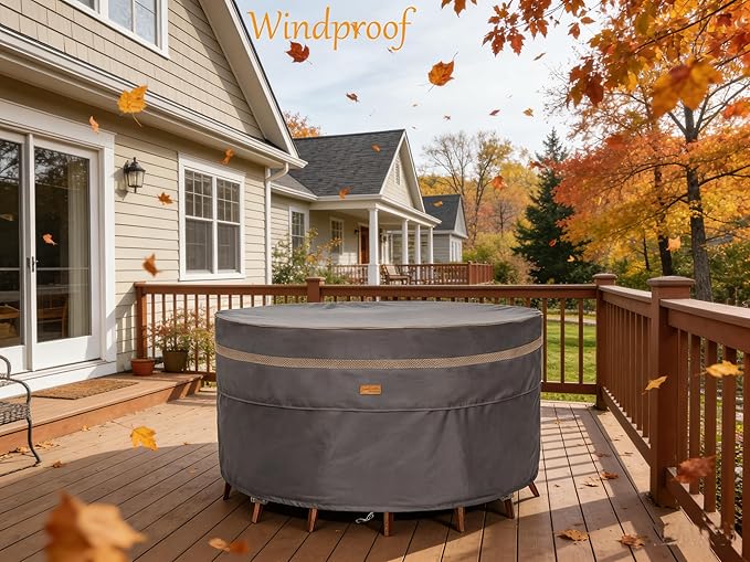 Heavy Duty Waterproof Patio Furniture Covers UV Resistant Round Outdoor Table Chair Covers Large Round 84"Diax28"H Dark Grey