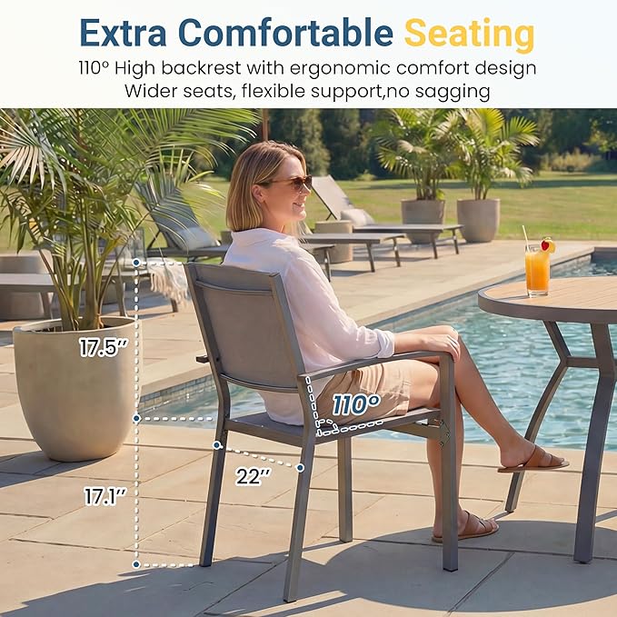 Wisteria Lane Patio Table and Chairs Set for 4, Outdoor Patio Furniture Set with Aluminum Table and Metal Textilene Chairs, All-Weather Outdoor Dining Set with HDPS Round Tabletop for Garden Porch