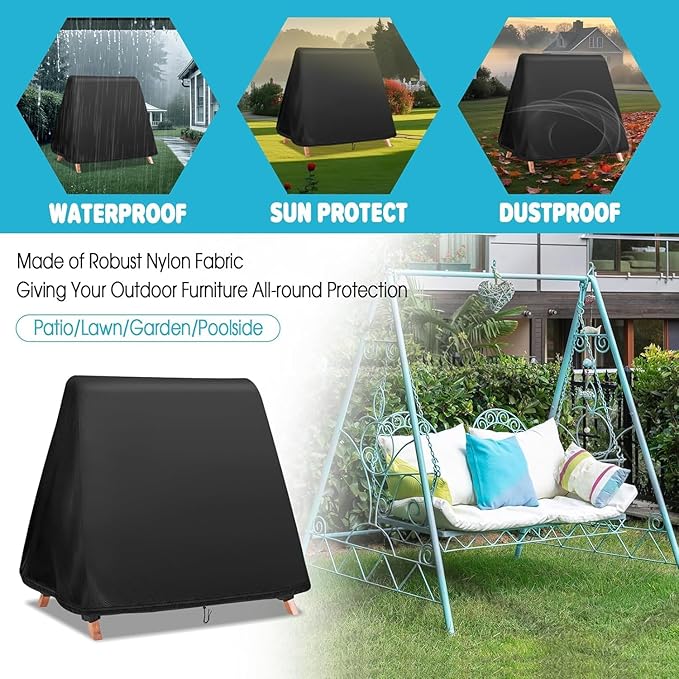Swing Cover,420D Waterproof Outdoor Swings Covers,Shield for A Frame Patio Porch Swings with Drawstring and Buckles(101" Lx80 Wx88 SL,Black)