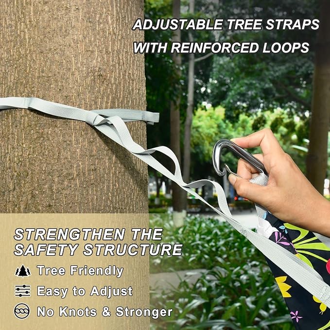 Camping Hammock Outdoor Hammocks for Outside Skull Cat Tulip Flower Beach Trees Portable Lightweight with Pockets Tree Straps Indoor