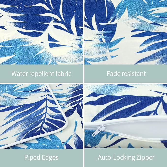 Pack of 2 Outdoor Lumbar Pillows,20x12 Inch All-Weather Water-Resistant Patio Pillows with Inserts, Decorative Pillows for Patio Furniture,Couch,Sofa,Poolside,Blue Leaf